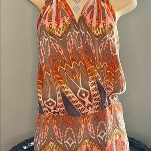 BCBG MaxAzria Thalia Orange Tribal Sleeveless Silk Romper Size S